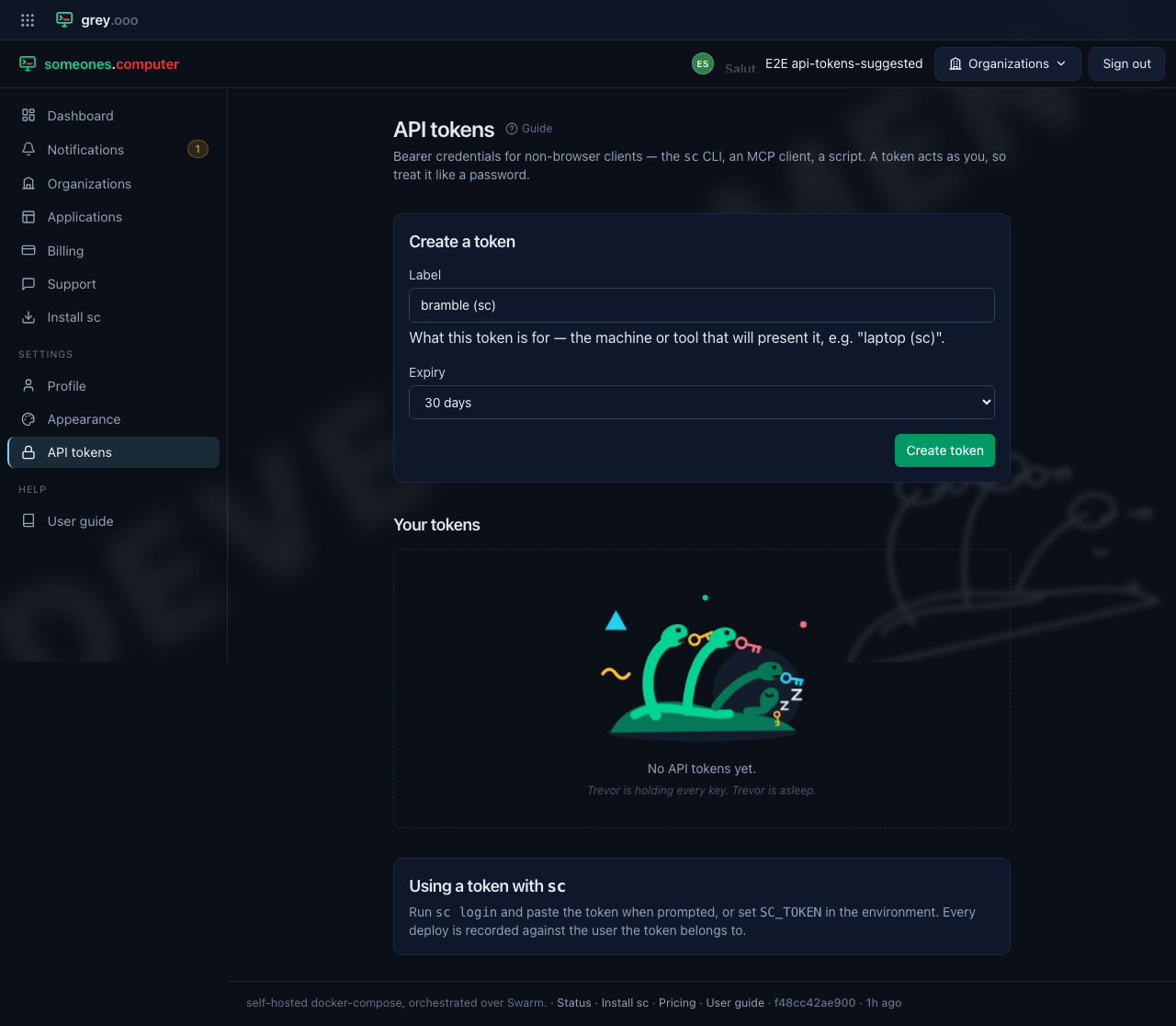 The create form, prefilled with the machine sc login runs on