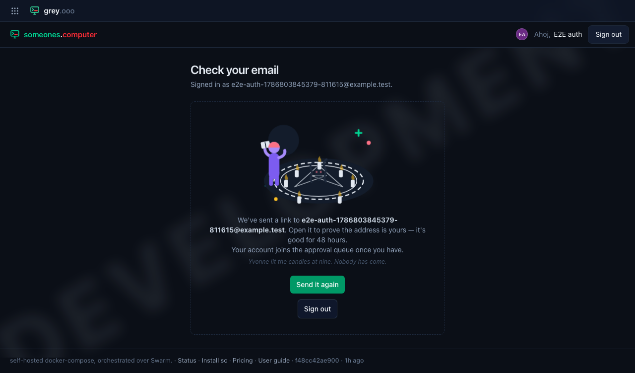 The "check your email" page after registering