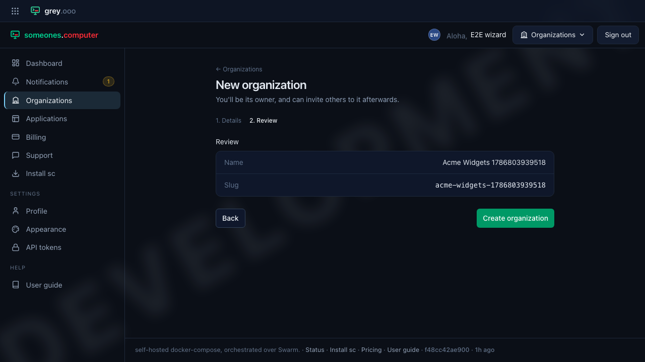 New organization โ Review step